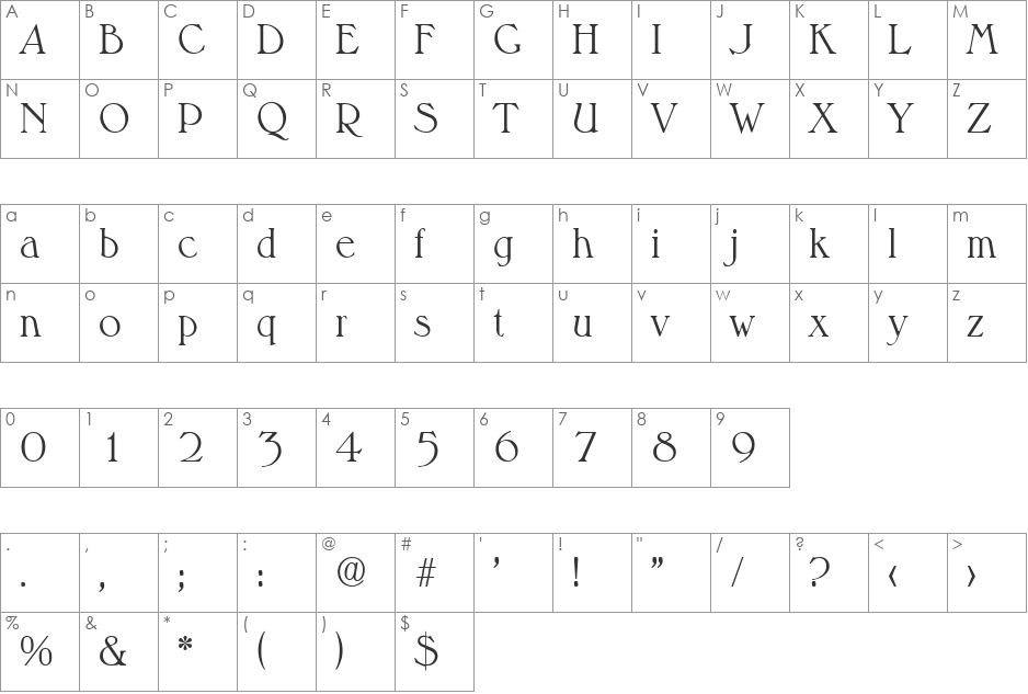 Melbourne-Serial-Light font character map preview