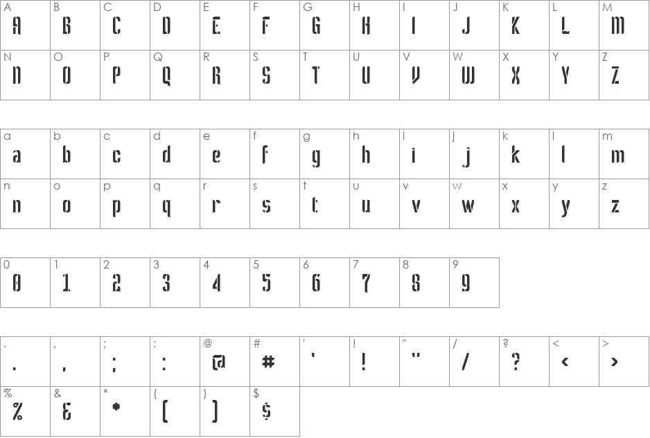 Melbylon font character map preview