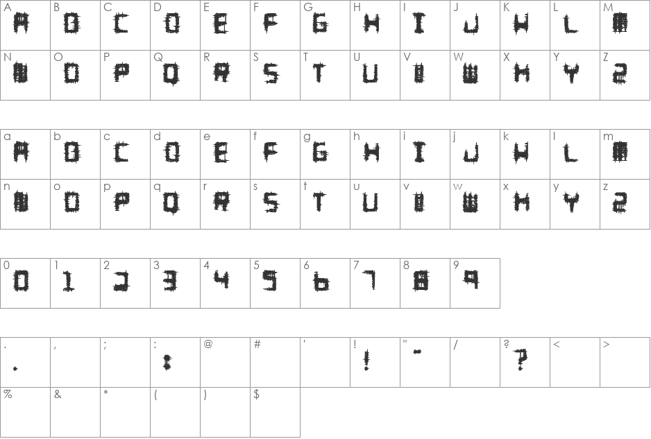 Melee font character map preview