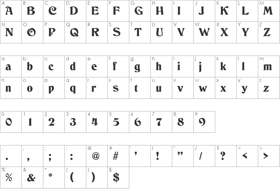 MelissaBecker font character map preview