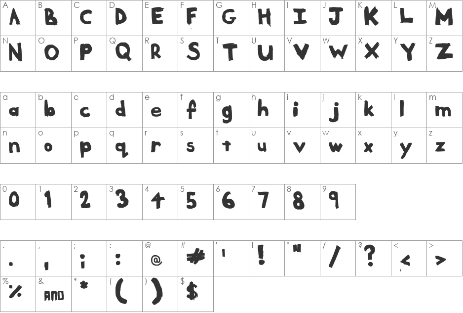 Meltdown Un-Radiated font character map preview