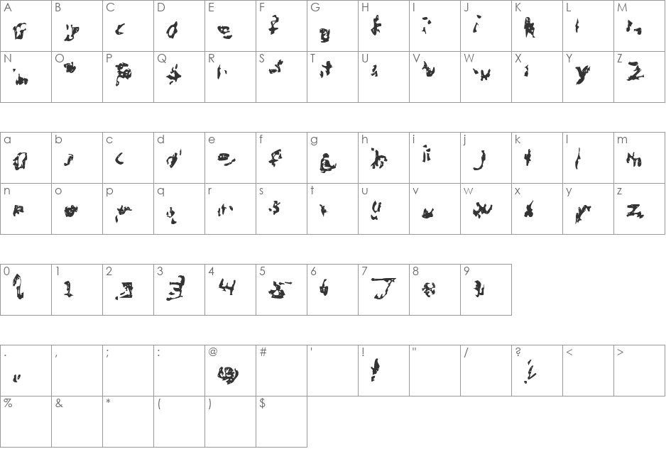 Menga font character map preview