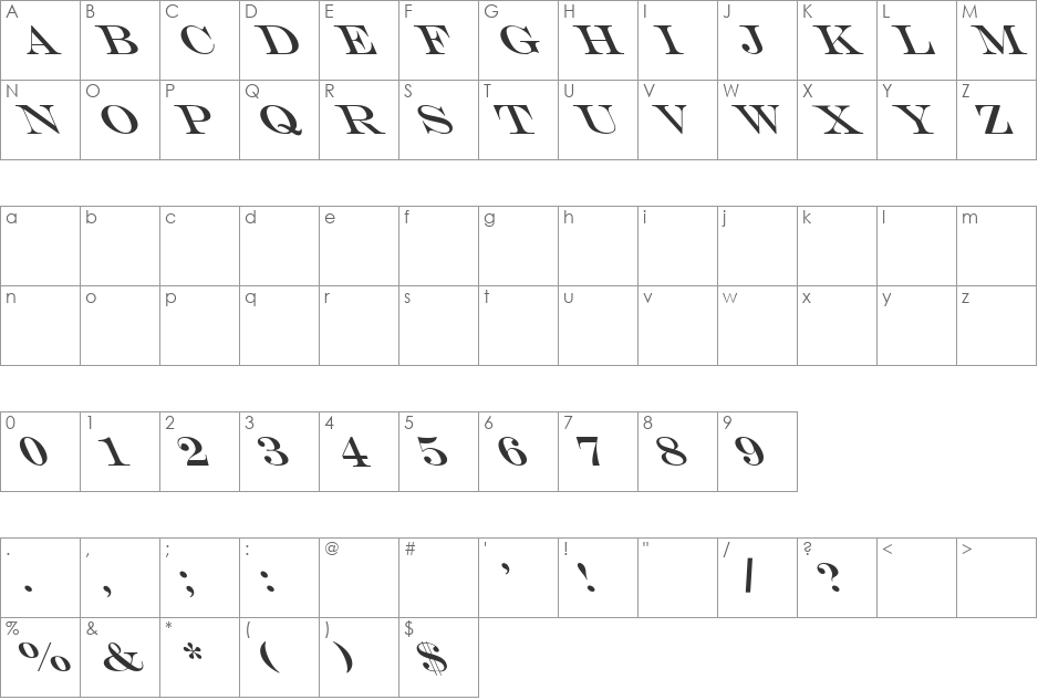 MEngravers-Size One Lefty font character map preview