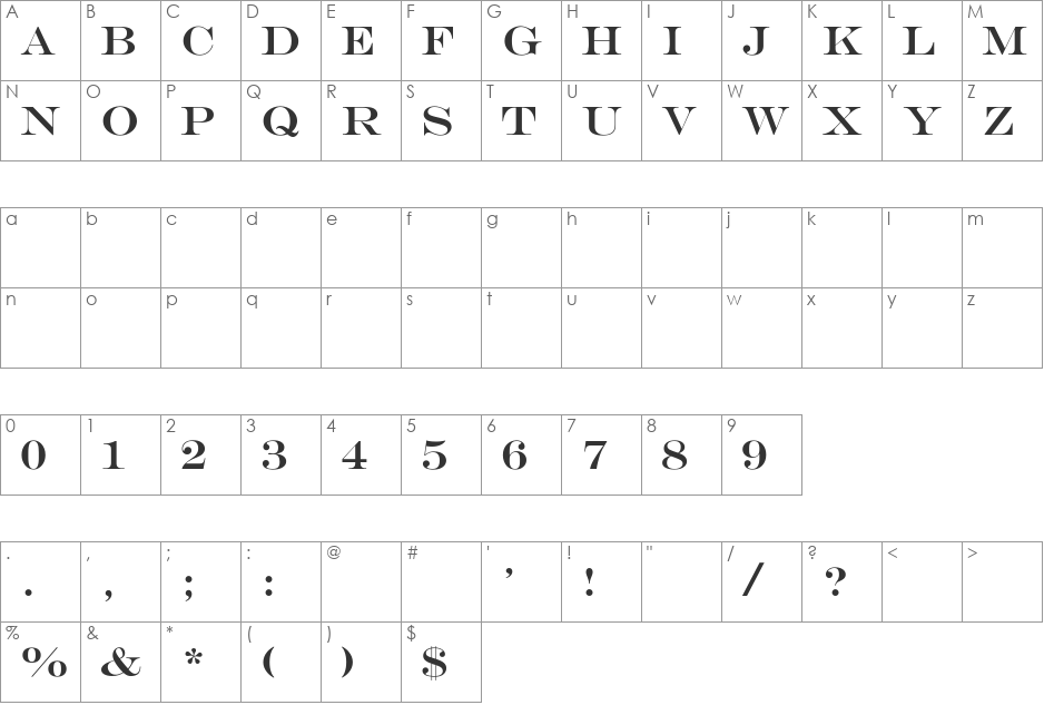 MEngravers-SizeOne font character map preview