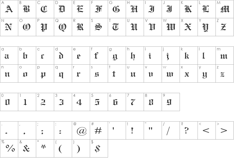 MEngraversOldEnglish Wd font character map preview