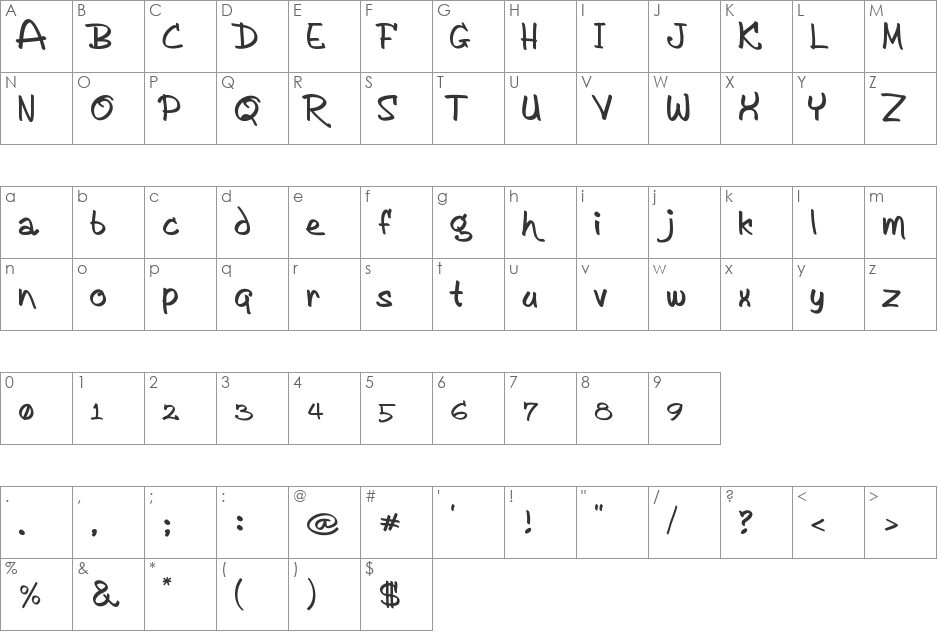 AykaPoT font character map preview