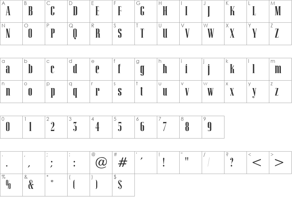 MercatorCondensed font character map preview