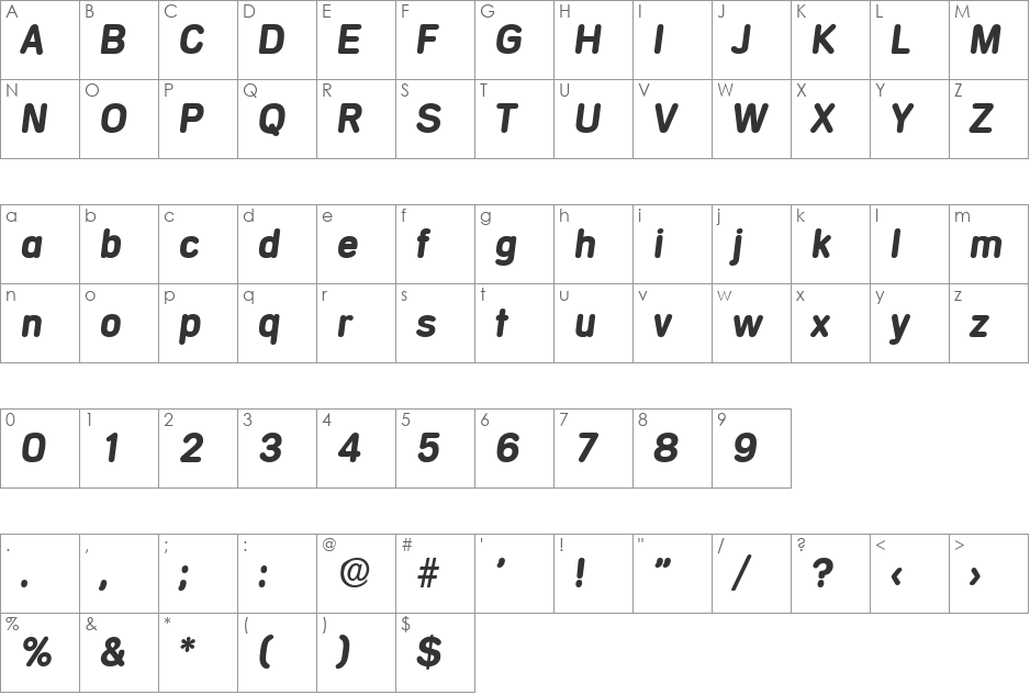 Mercedes-BoldIta font character map preview