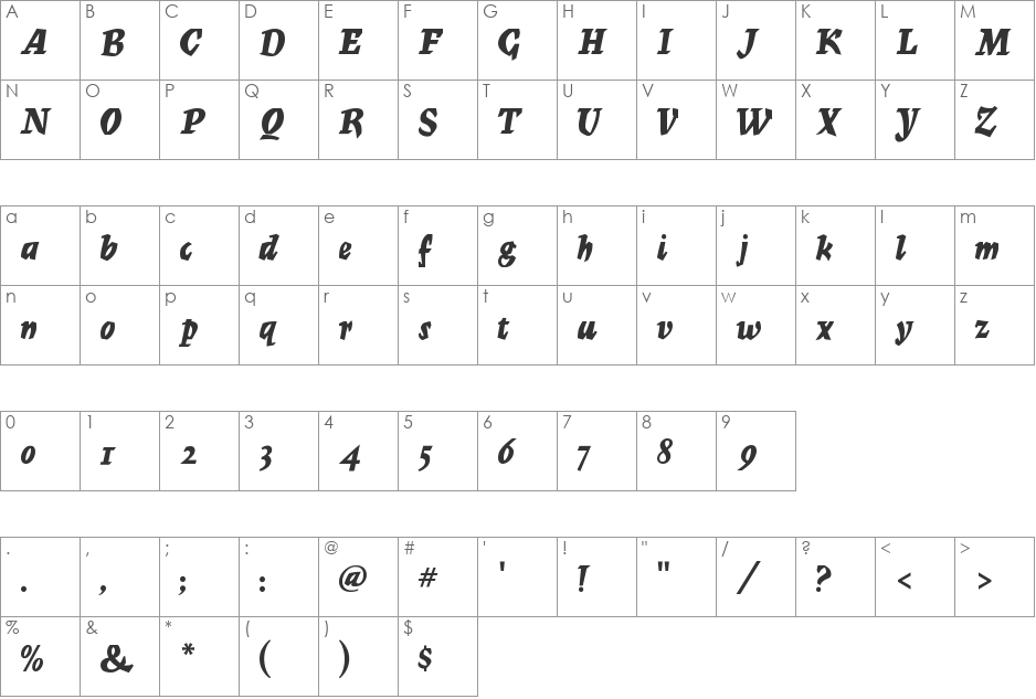 Mercurius font character map preview