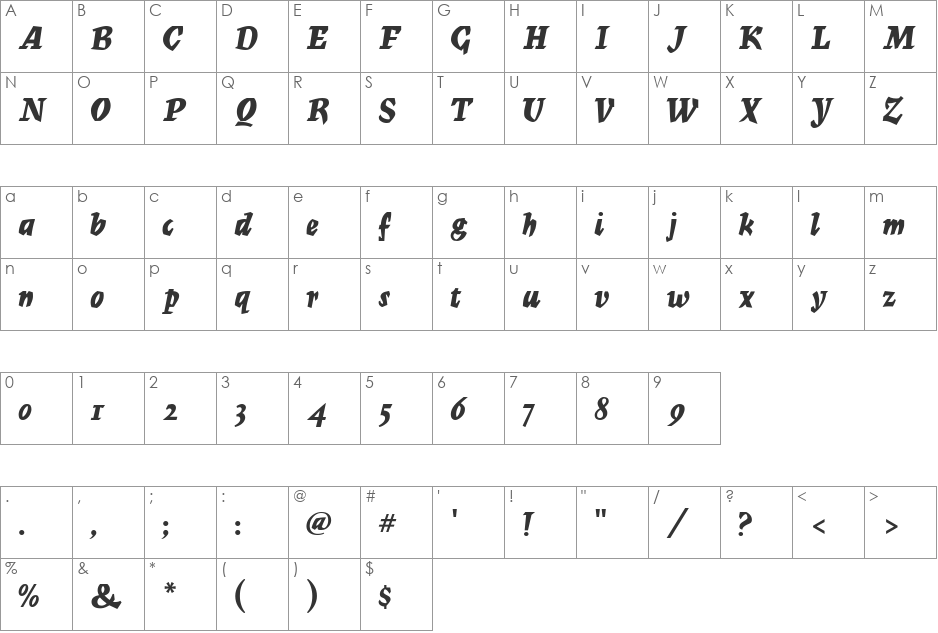 Mercurius MF font character map preview