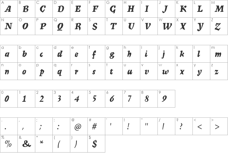 Mercurius MT Std font character map preview