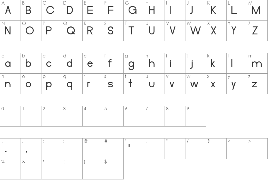 Merula font character map preview