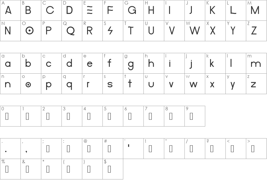 Merula font character map preview
