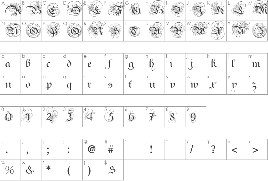 Ayres Royal font character map preview