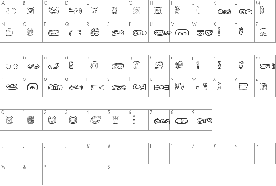 MesoAmerica Dings Three font character map preview