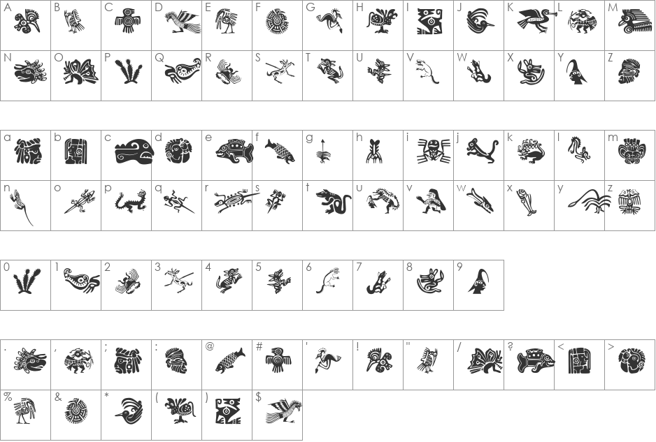 MesoFaunaBats font character map preview