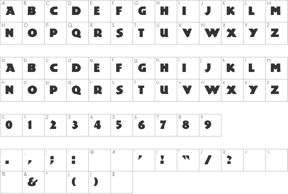 Mesozoic font character map preview