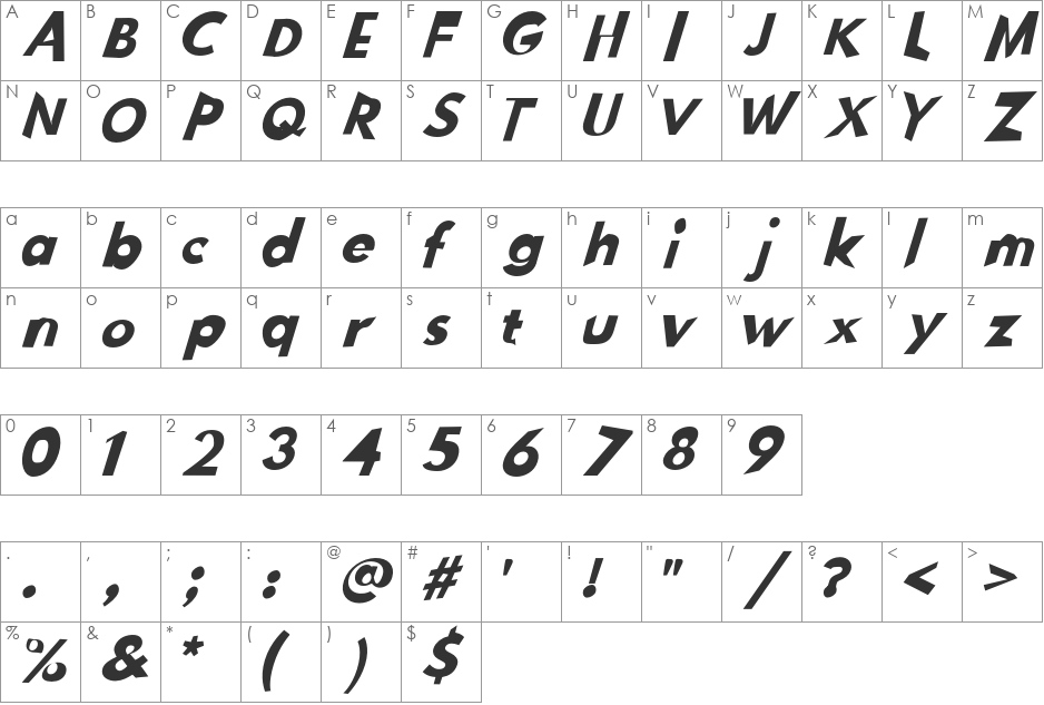 Messed Up font character map preview