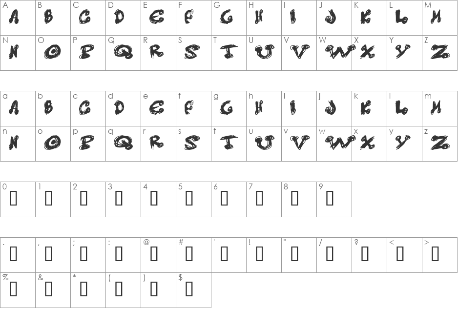 Messy dots font character map preview