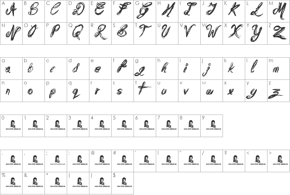 Messy Script font character map preview