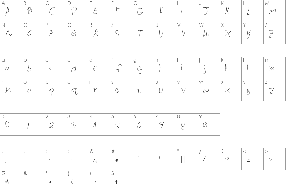 MessyBrush font character map preview