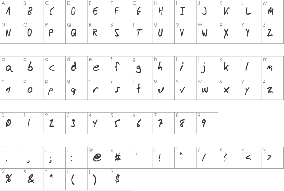 Messy_Ben font character map preview