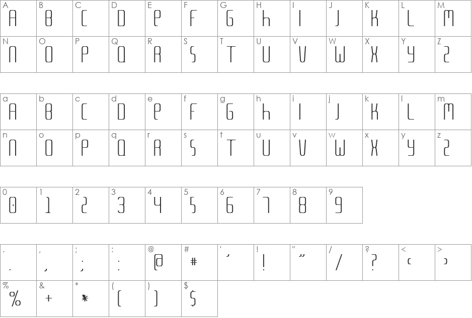 Meta Language font character map preview