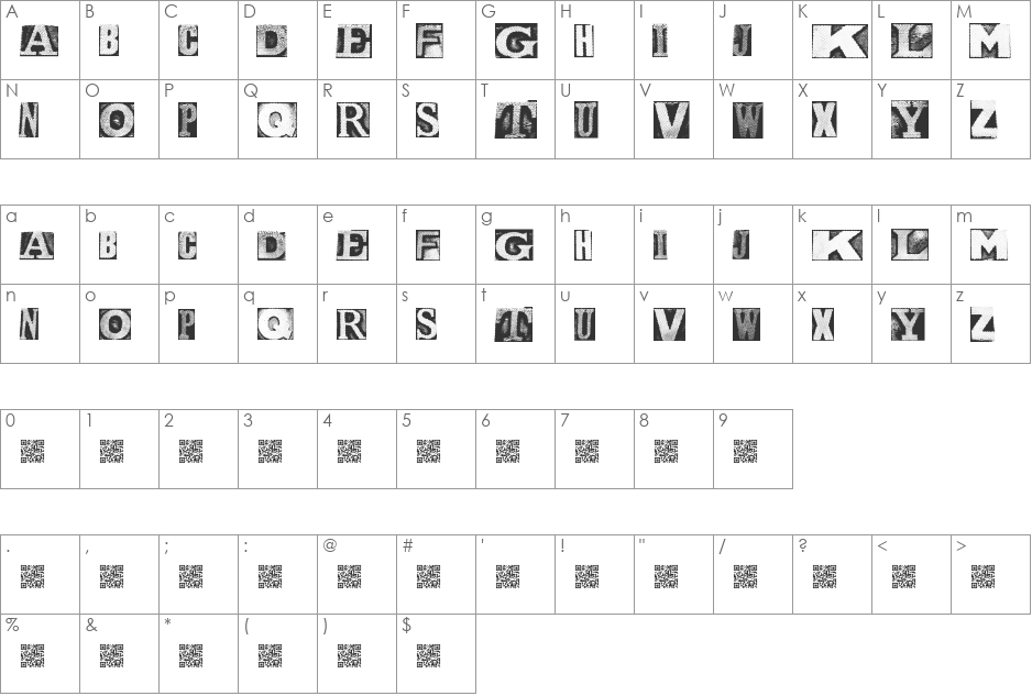 MetalblockNaked font character map preview