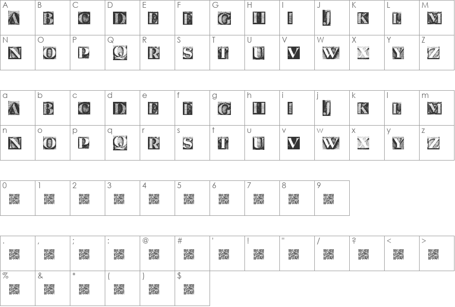 MetalBlockSerif font character map preview