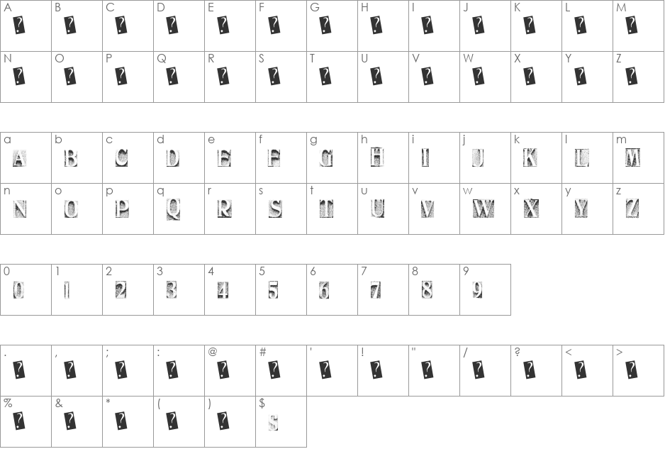 MetalBlockThree font character map preview