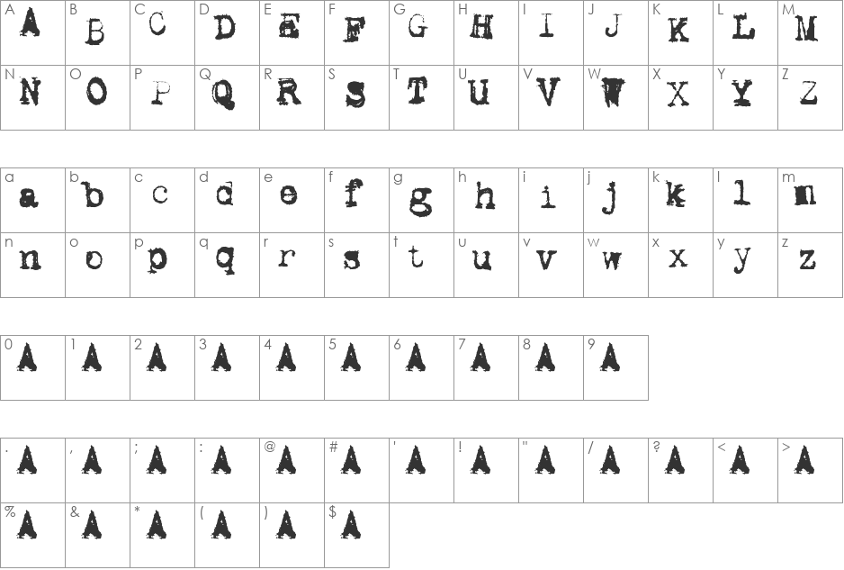 Metalic Avacodo font character map preview