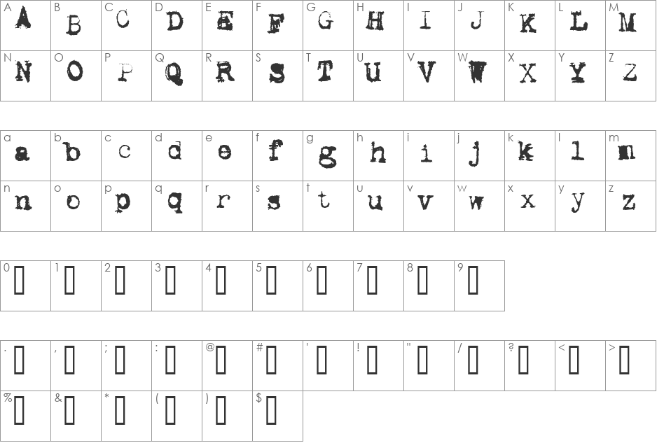 Metalic Avacodo font character map preview