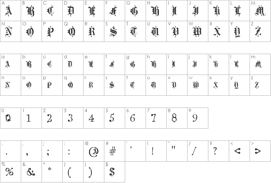 metalover font character map preview