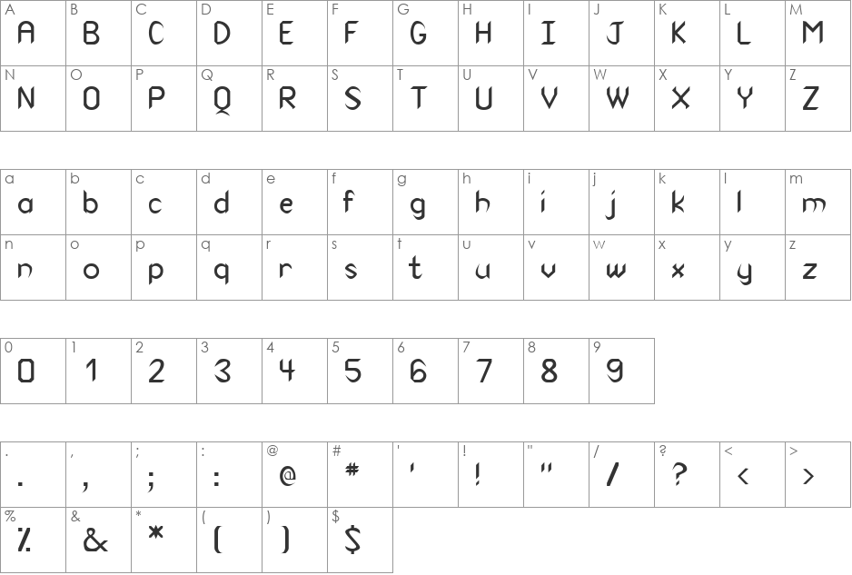 Meteorit font character map preview