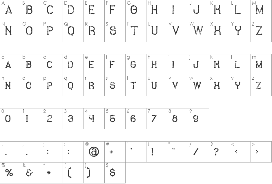 Metro Grunge font character map preview