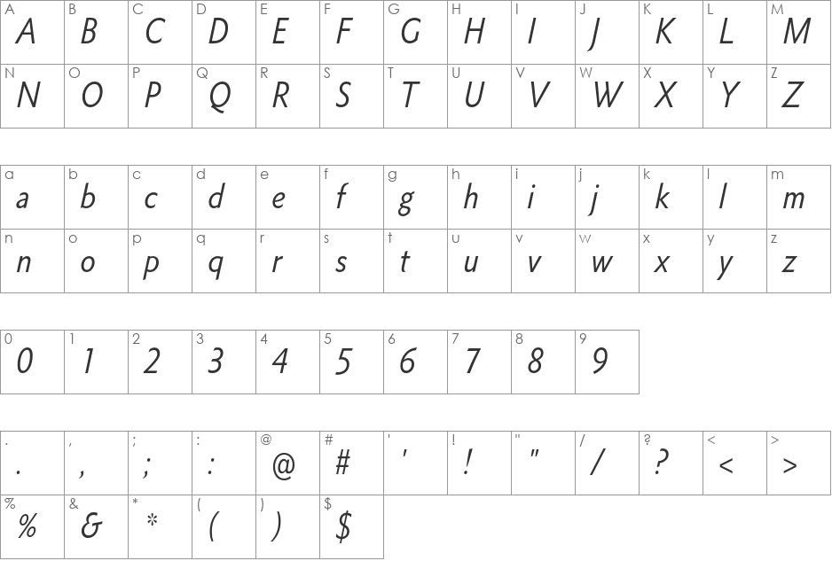 Metro Nova Pro Cond font character map preview