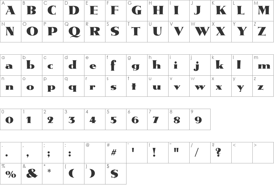 Metropolis CG font character map preview