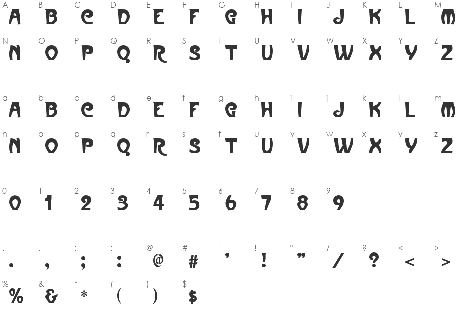Metropolitain font character map preview