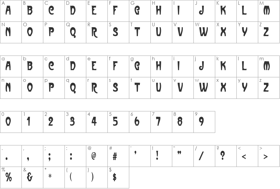 Metropolitain font character map preview