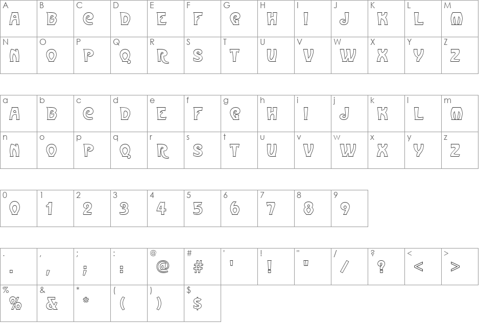 MetropolitainesOutP font character map preview