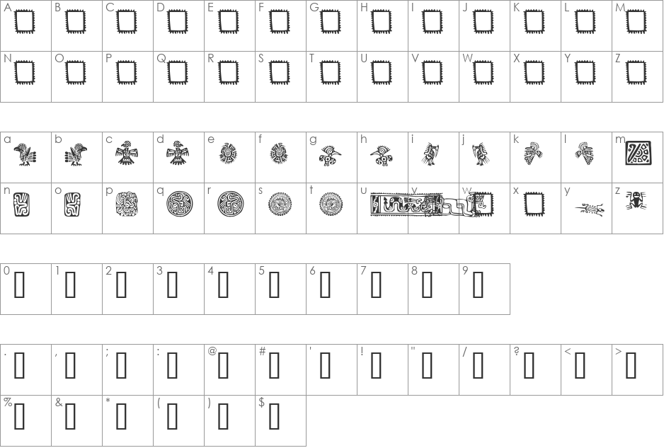 Mexican Ornaments font character map preview