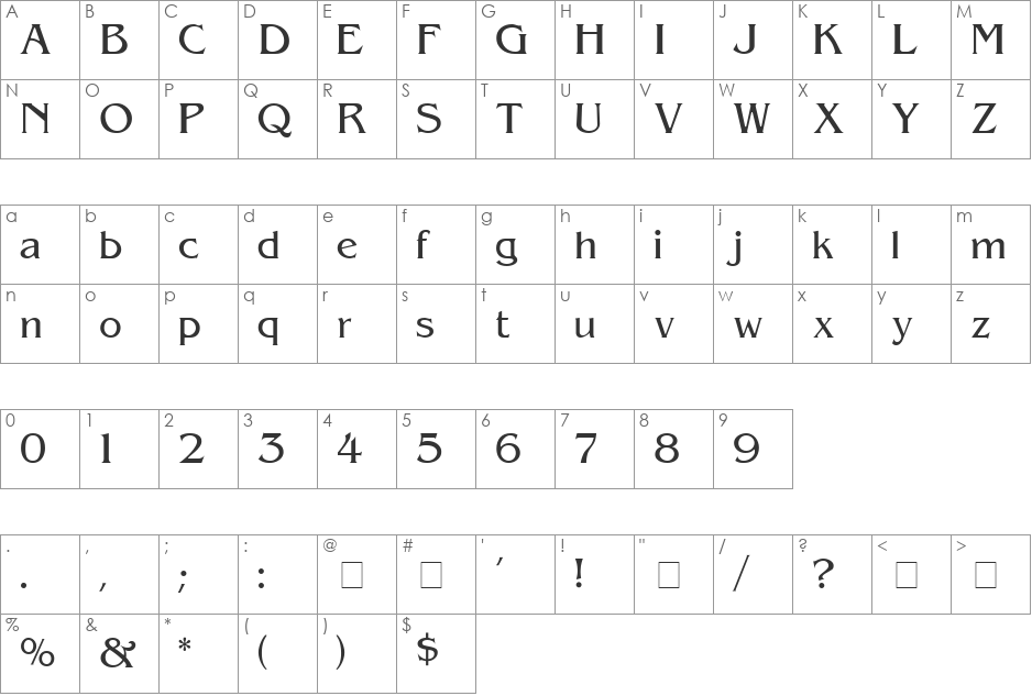 Azote SSi font character map preview