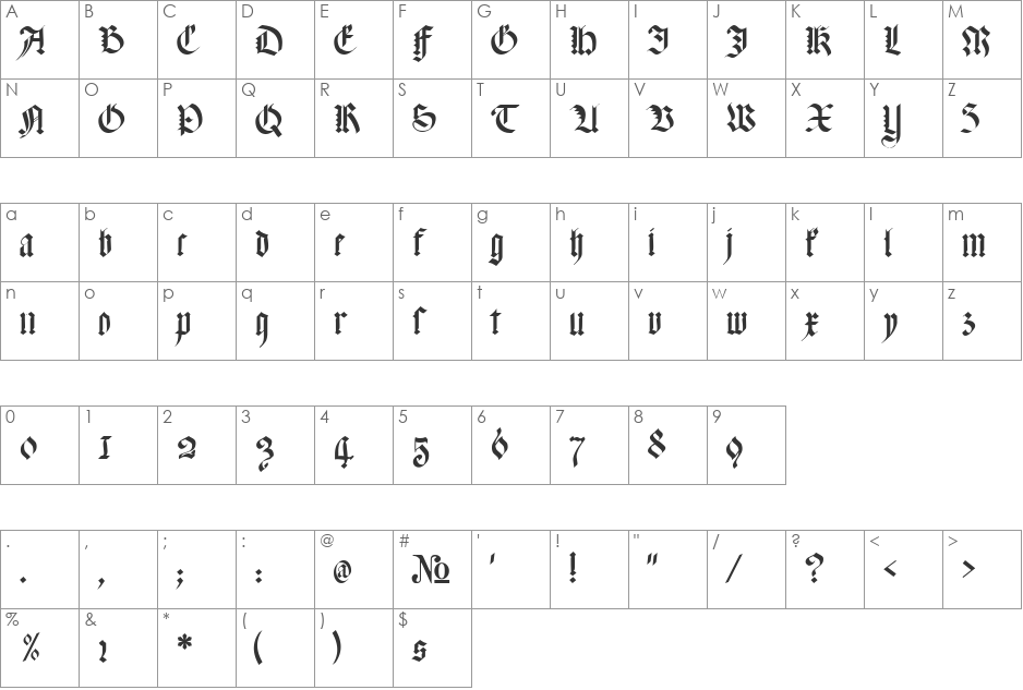 Meyne Textur font character map preview