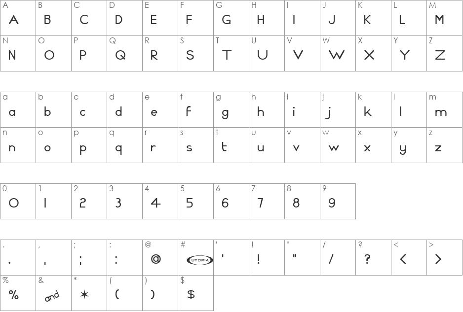 Azrael font character map preview