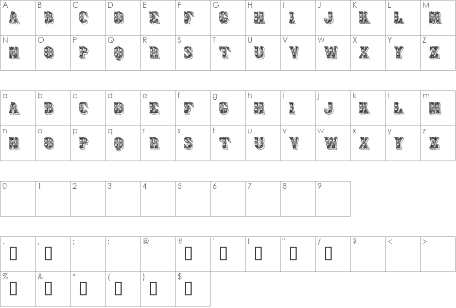 Azteak font character map preview