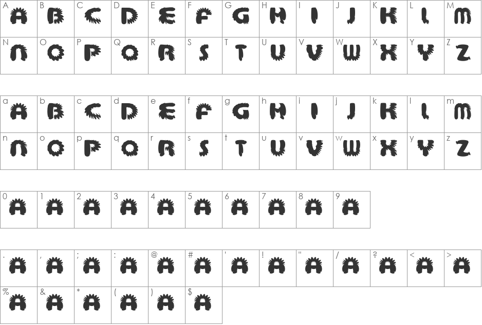 aztec bouffon font character map preview