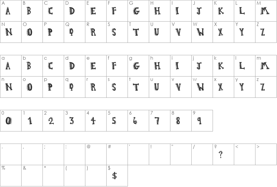 Aztec Hipster font character map preview