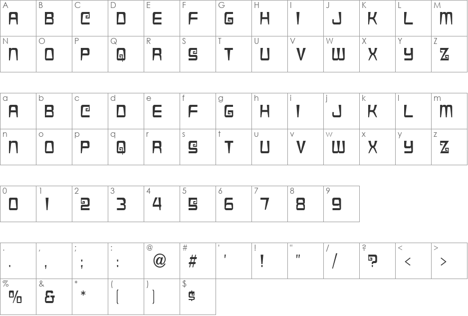 AztecaCondensed font character map preview