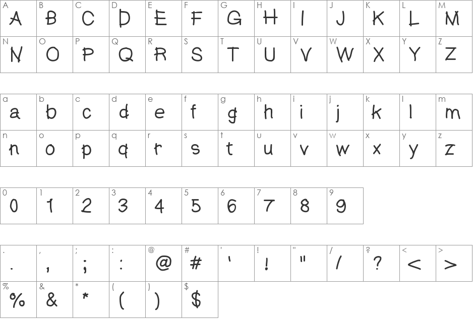MGLittlelearners font character map preview