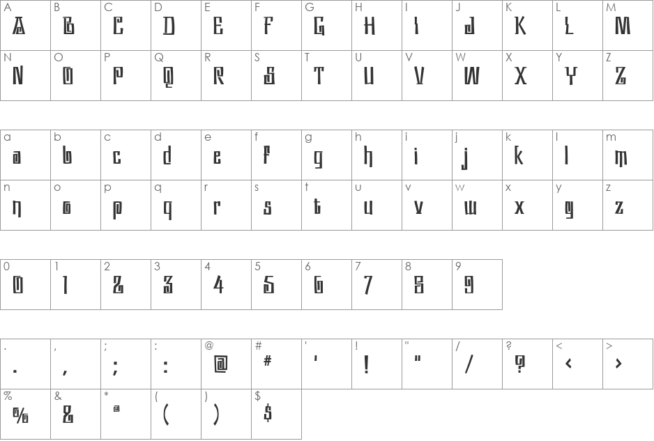 Aztecan font character map preview